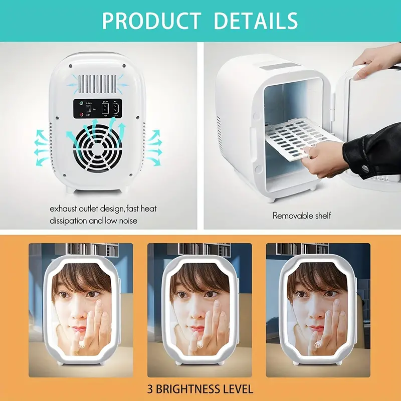 mini refrigerator beauty fridge with mirror and led lighting food and beverage refrigerator 6 liters capacity skin care products refrigeration details 5