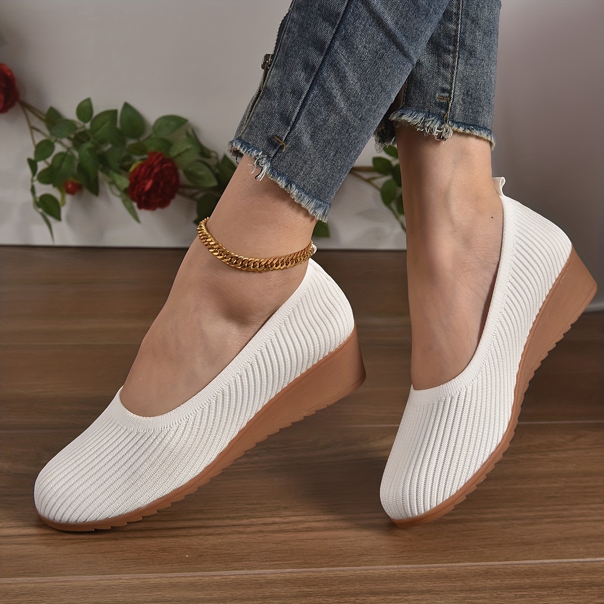 Women's Platform Wedge Heels Comfortable Almond Toe Slip - Temu