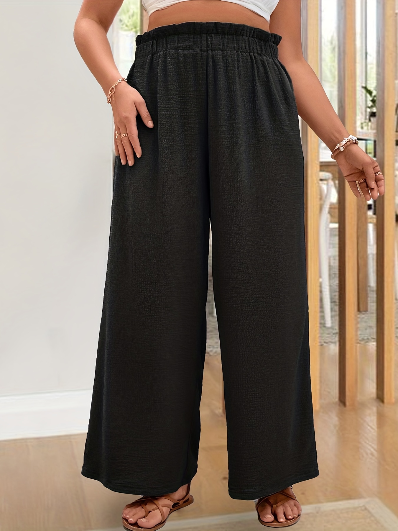 Buy PATTERN Elastic Waist Pants Wide Leg Medium Rise Womens