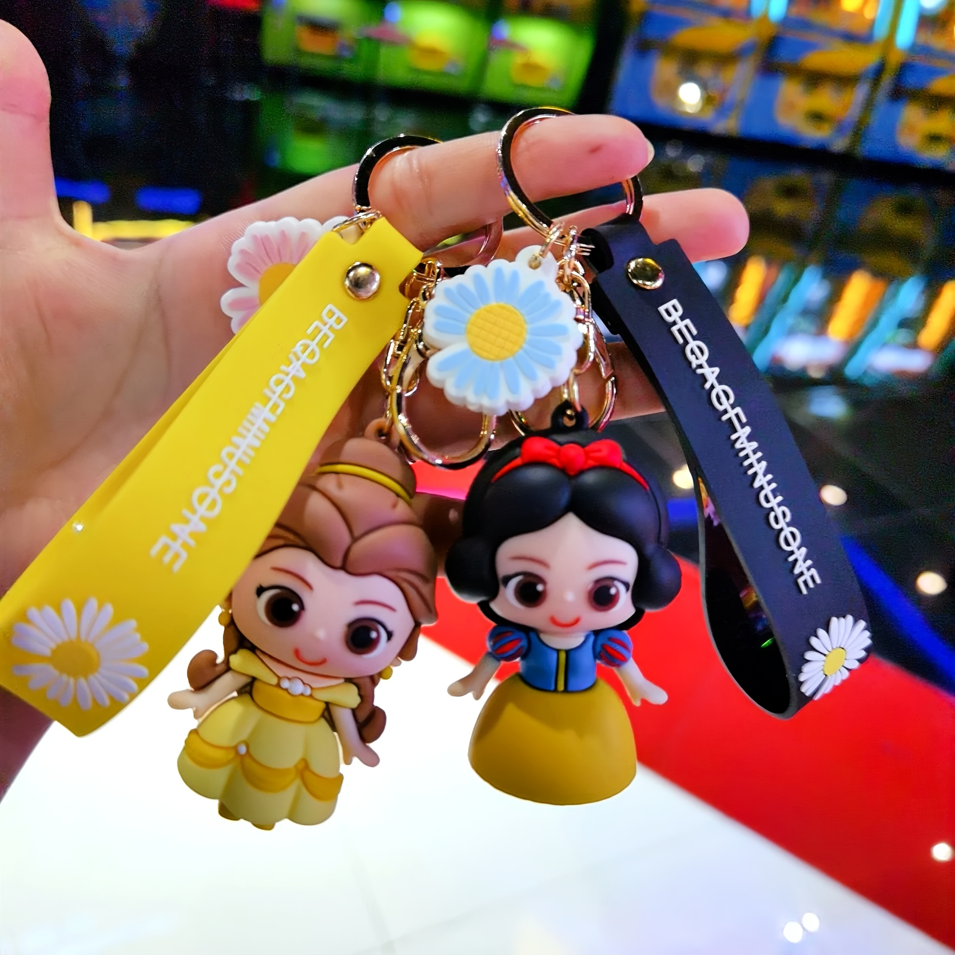 Disney Princess Snow White Elsa Anime Cartoon Pendant Keychain Holder Car  Keyring Mobile Phone Bag Hanging Jewelry Kids Gifts