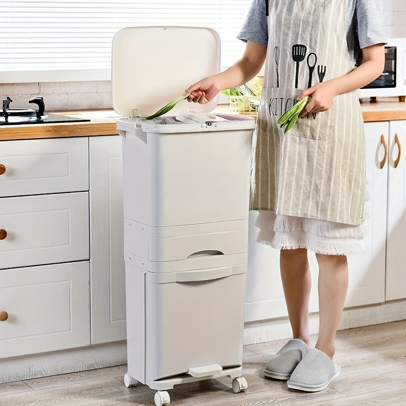 Household Garbage Stacking Bin With Cover Recycling Bin Kitchen Dry Wet  Separation Bin Toilet Bin Kitchen Trash Bin - Waste Bins - AliExpress