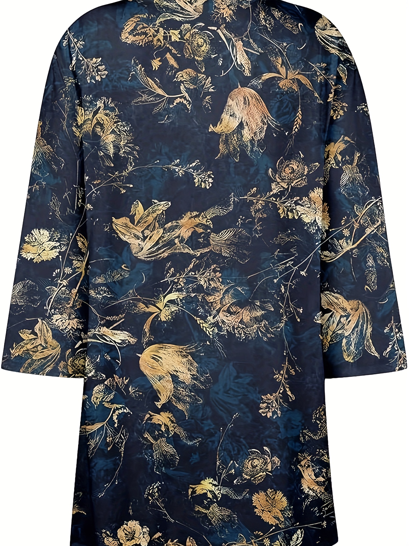 Women's Plus Size Floral Print Long Sleeve Open Front Cardigan