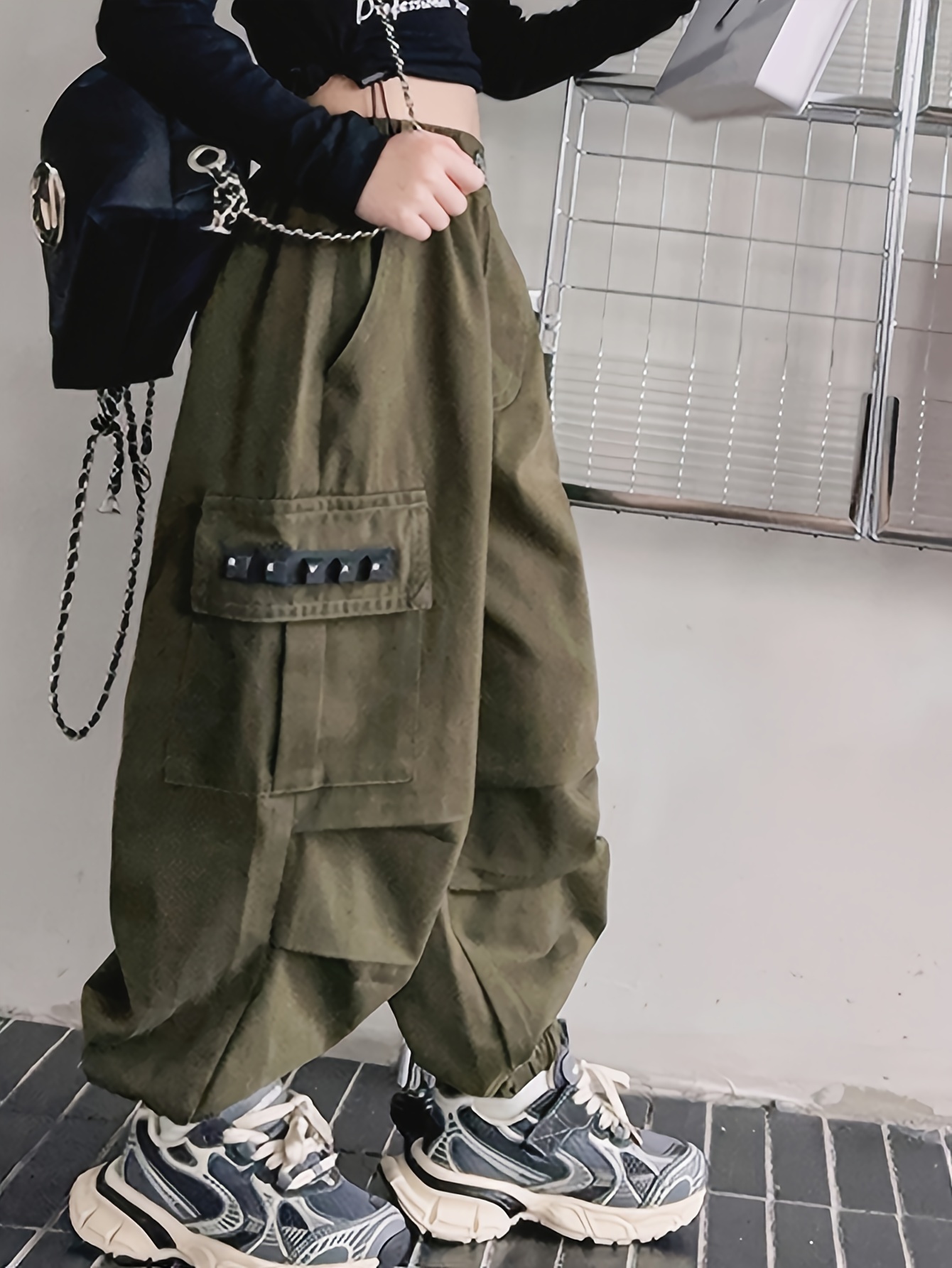 Boys Girls Shiny Cargo Pants Street Style Elastic Belt Multi - Temu