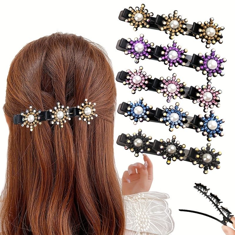 Sparkling Rhinestone Flower Clips Multi Layer Braided Hair Clips With Teeth  Black Duckbill Hair Clips 3 5'' Alligator Hair Clips For Women Thin And  Thick Hair Styling Sectioning - Beauty & Personal