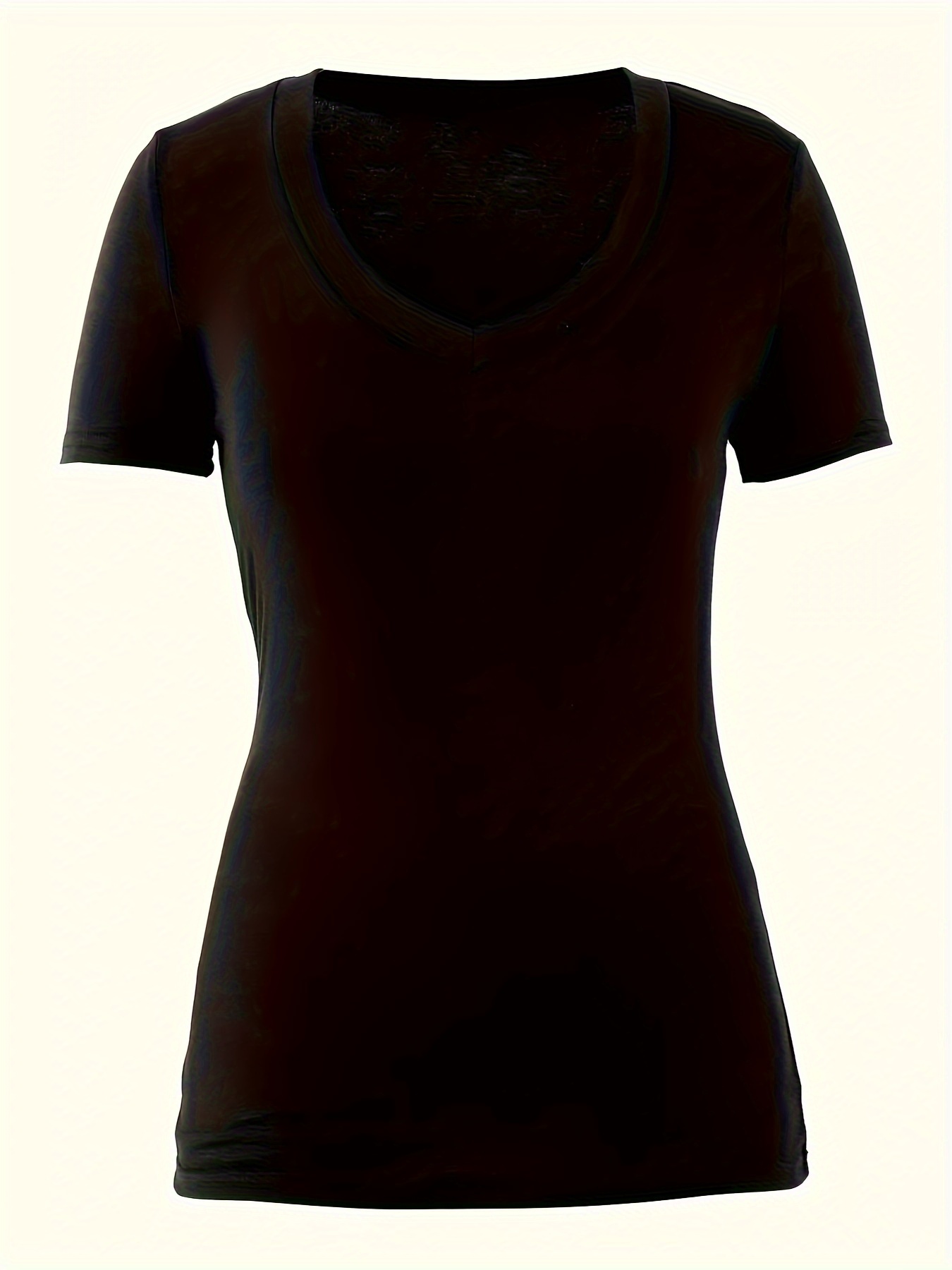 Plus Size Women's Vibrant Yellow Deep V-Neck Short Sleeve T-Shirt - Casual Stretchy Top, Machine Washable for Spring Summer Fall, Ladies T Shirts