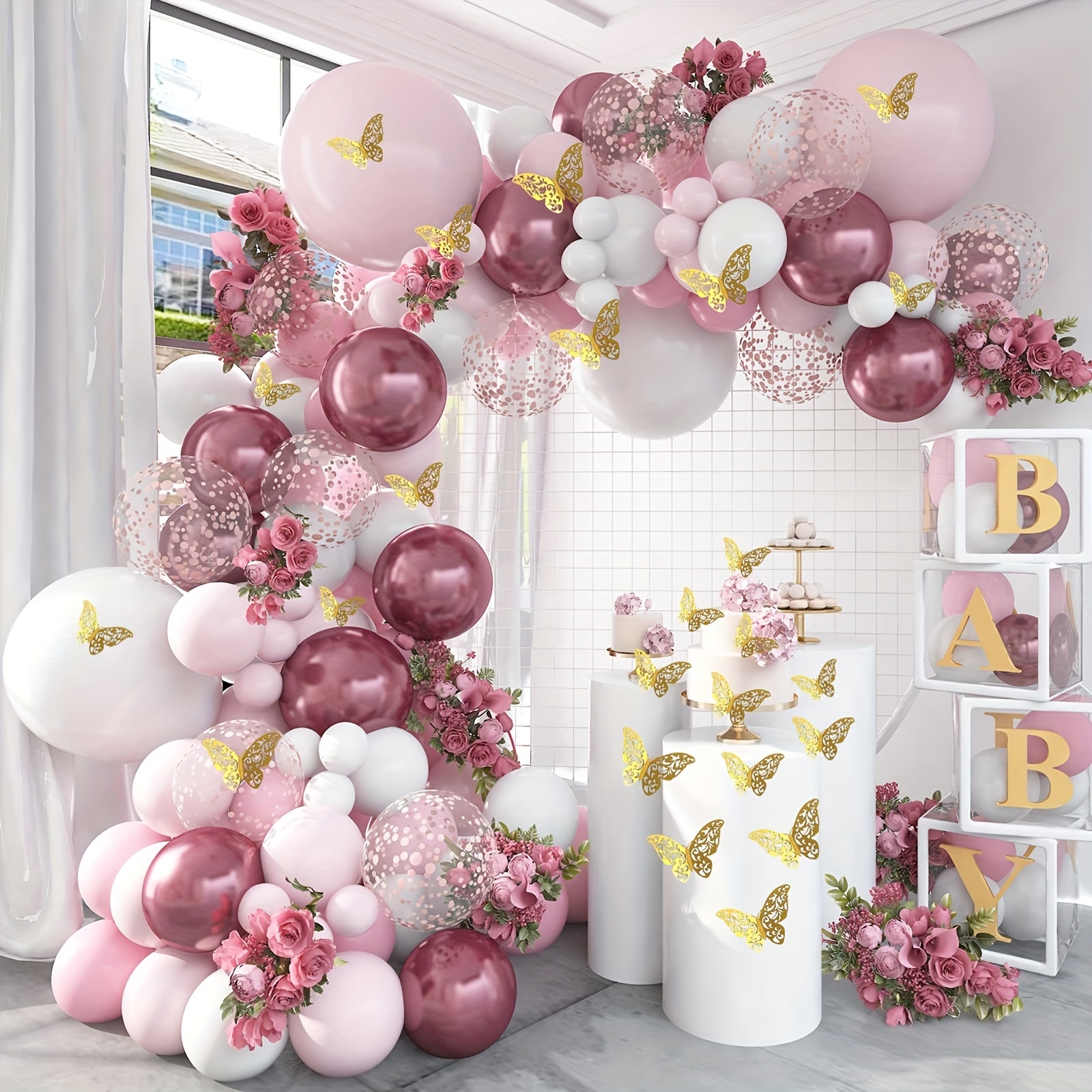Guirnalda con globos para cumpleaños niña 1 año