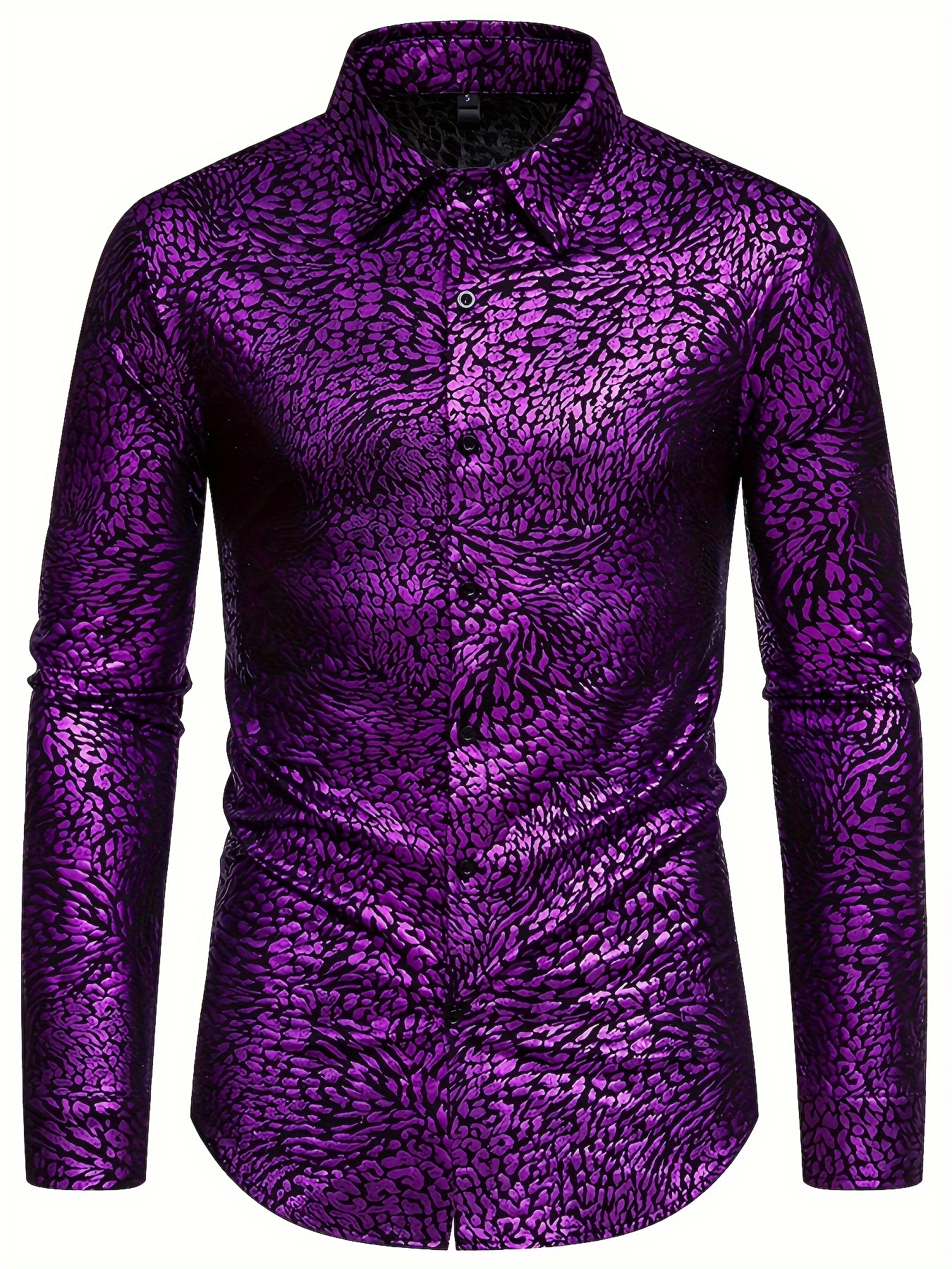 Button Up Shirt Men TIGER Print Long Sleeve Fashion Purple Green Party Tee  Dress
