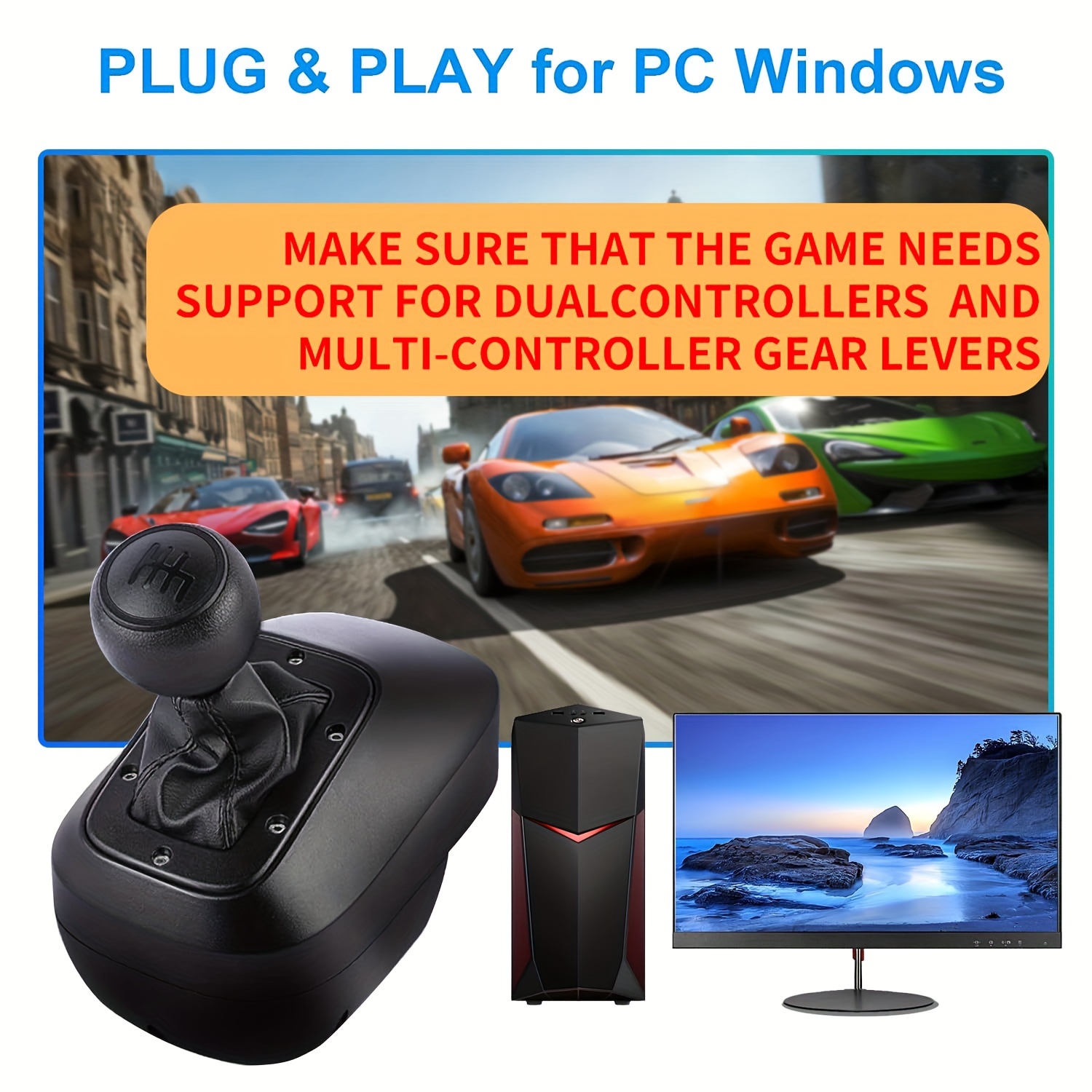 PC USB H Gear Shifter for Logitech G29 G27 G25 G920 T300RS/GT Sim Racing  Games