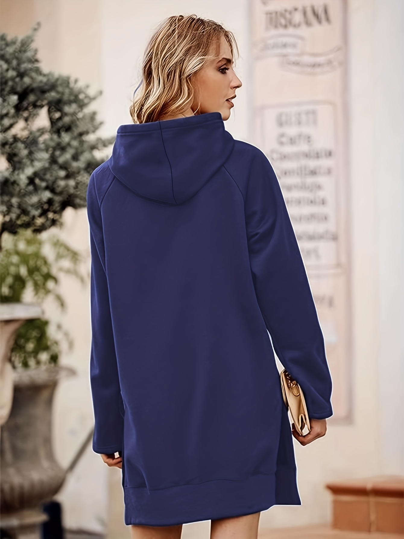 Drop Shoulder Drawstring Hoodie Fashion Sweatshirt (Color : Navy Blue, Size  : S.)