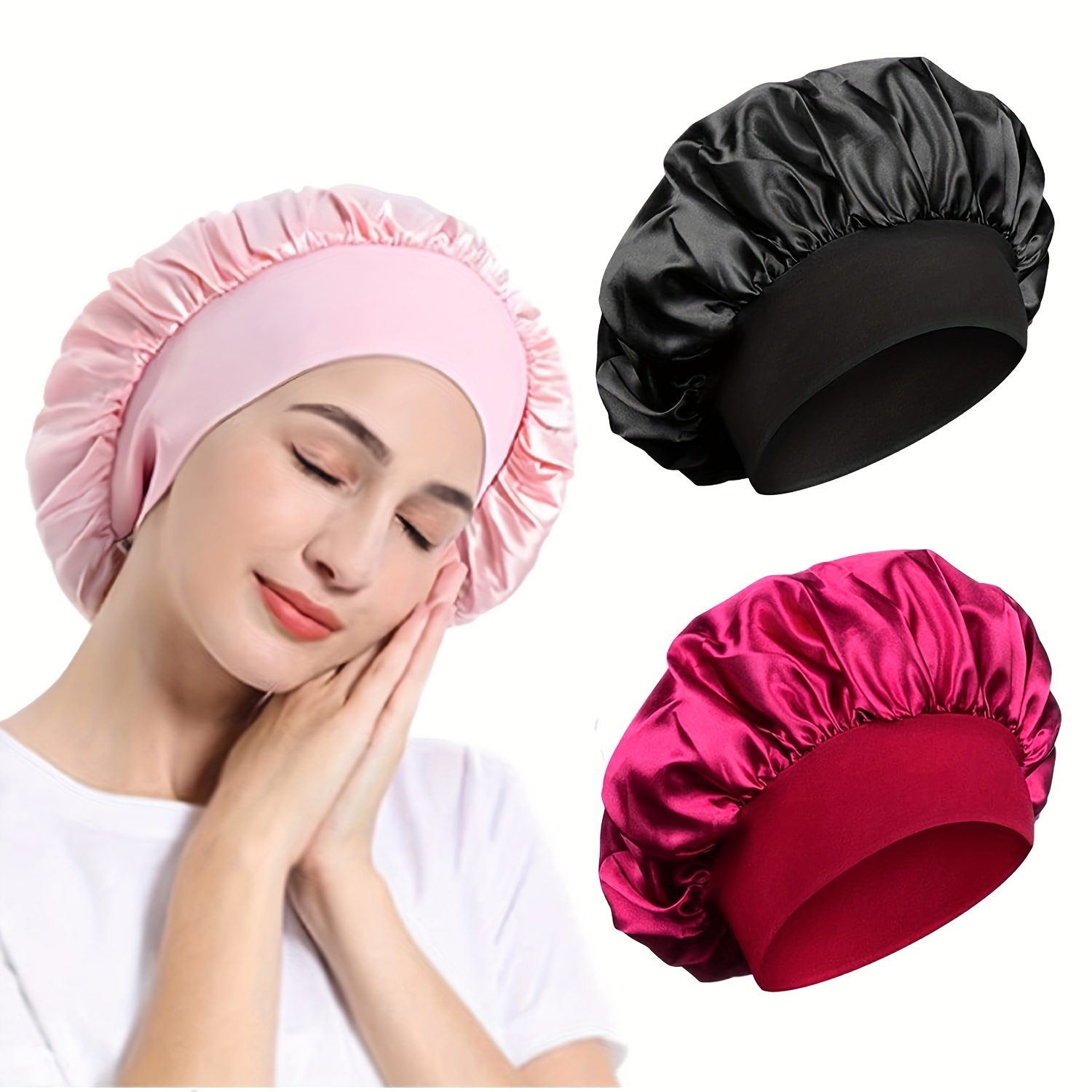 Bonnets de cheveux de nuit pour femmes, Bonnet soyeux en Satin Double  couche, couvre-tête réglable, chapeau pour cheveux bouclés et élastiques,  accessoires de coiffure