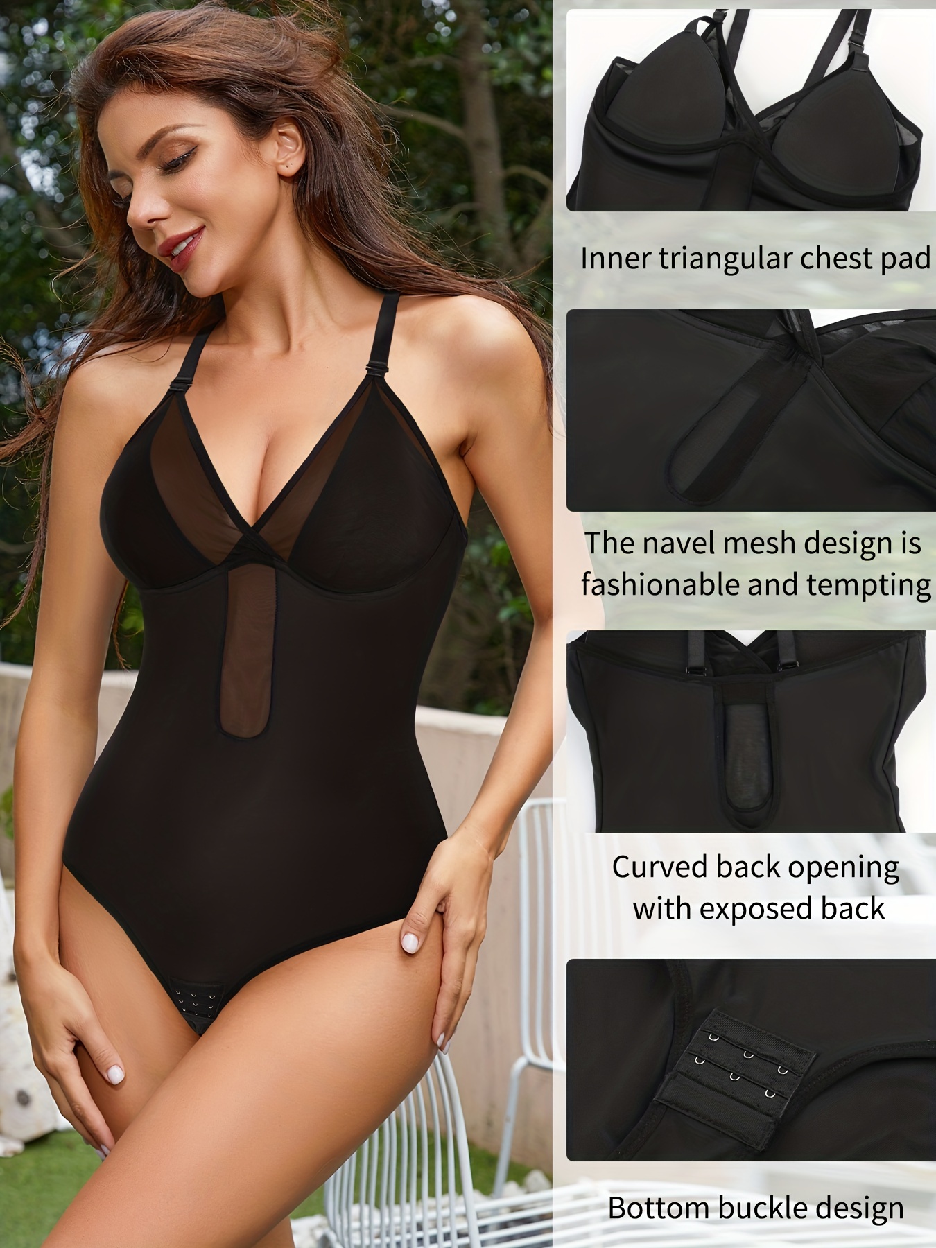 Solid Plunging Shaping Bodysuit Tummy Control Slimmer - Temu