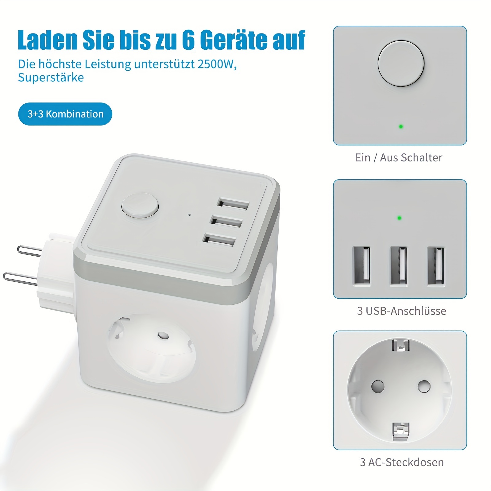 Philips Multiprise Schuko+USB 5 Prises électriques Blanc