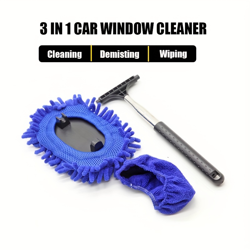 3 In 1 Windshield Cleaning Tool With Long Handle, 101cm Microfiber Car  Window Cleaning Tools For Inside And Outside