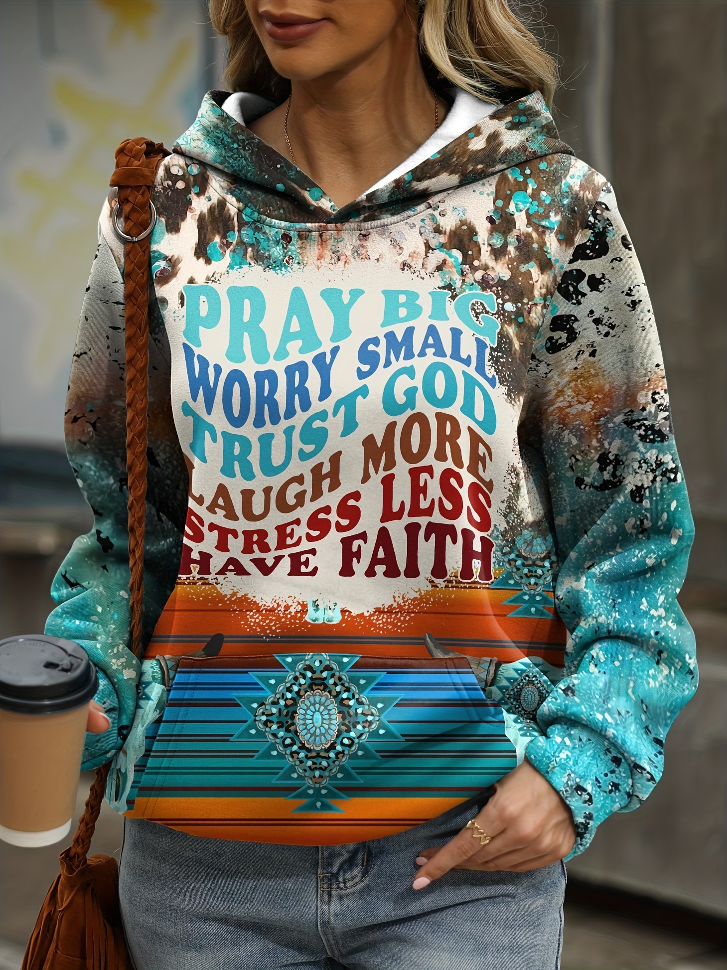 Sudadera Con Estampado Pray More Worry Less Sudadera - Temu