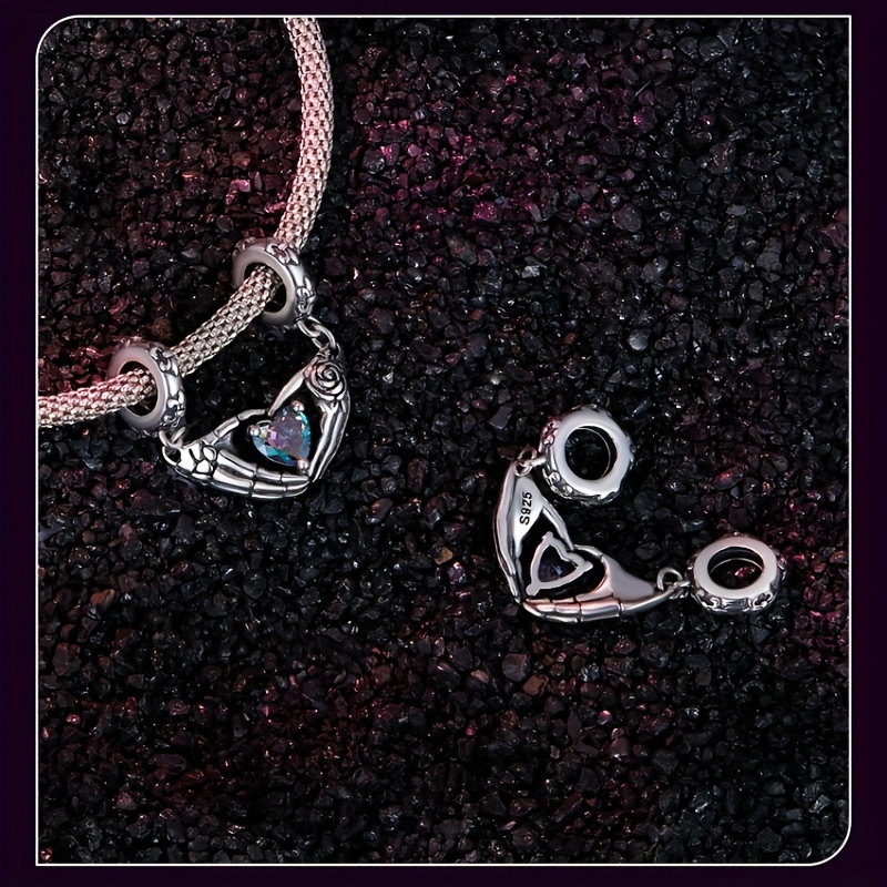 S925 Sterling Silver 3d Hand Pattern Heart Colorful - Temu