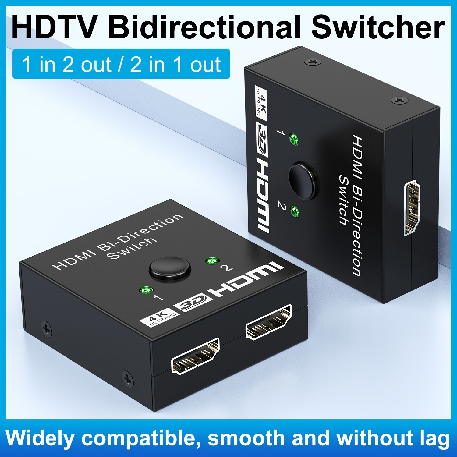 HDMI Switch 4k@60hz Splitter, GANA Aluminum Bidirectional HDMI Switcher 2  in 1 Out, Manual HDMI Hub Supports HD Compatible with Xbox PS5/4/3 Blu-Ray