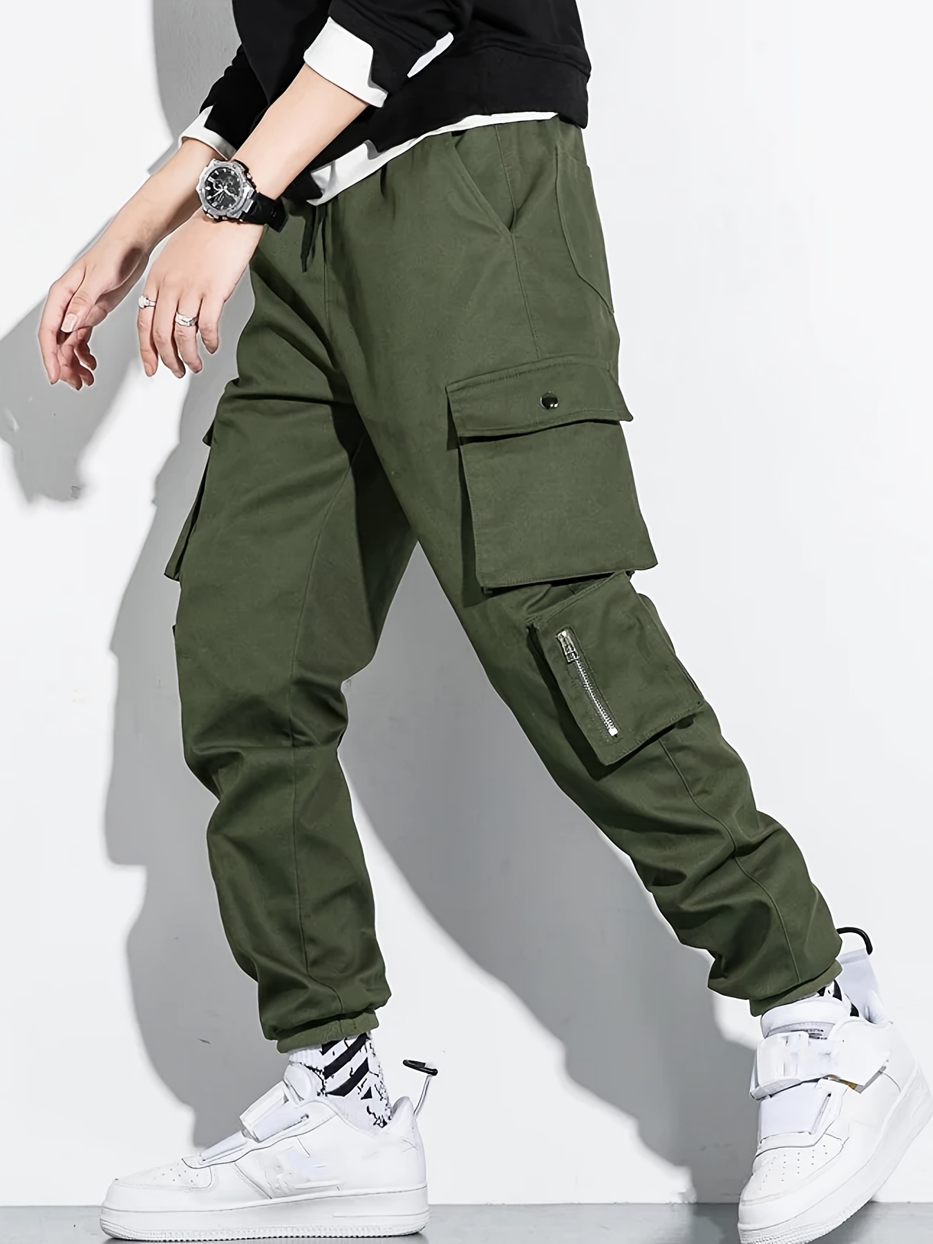 Men's Casual Pants Spring And Autumn Trend Of Elastic Multi-Pocket Cargo  Pants