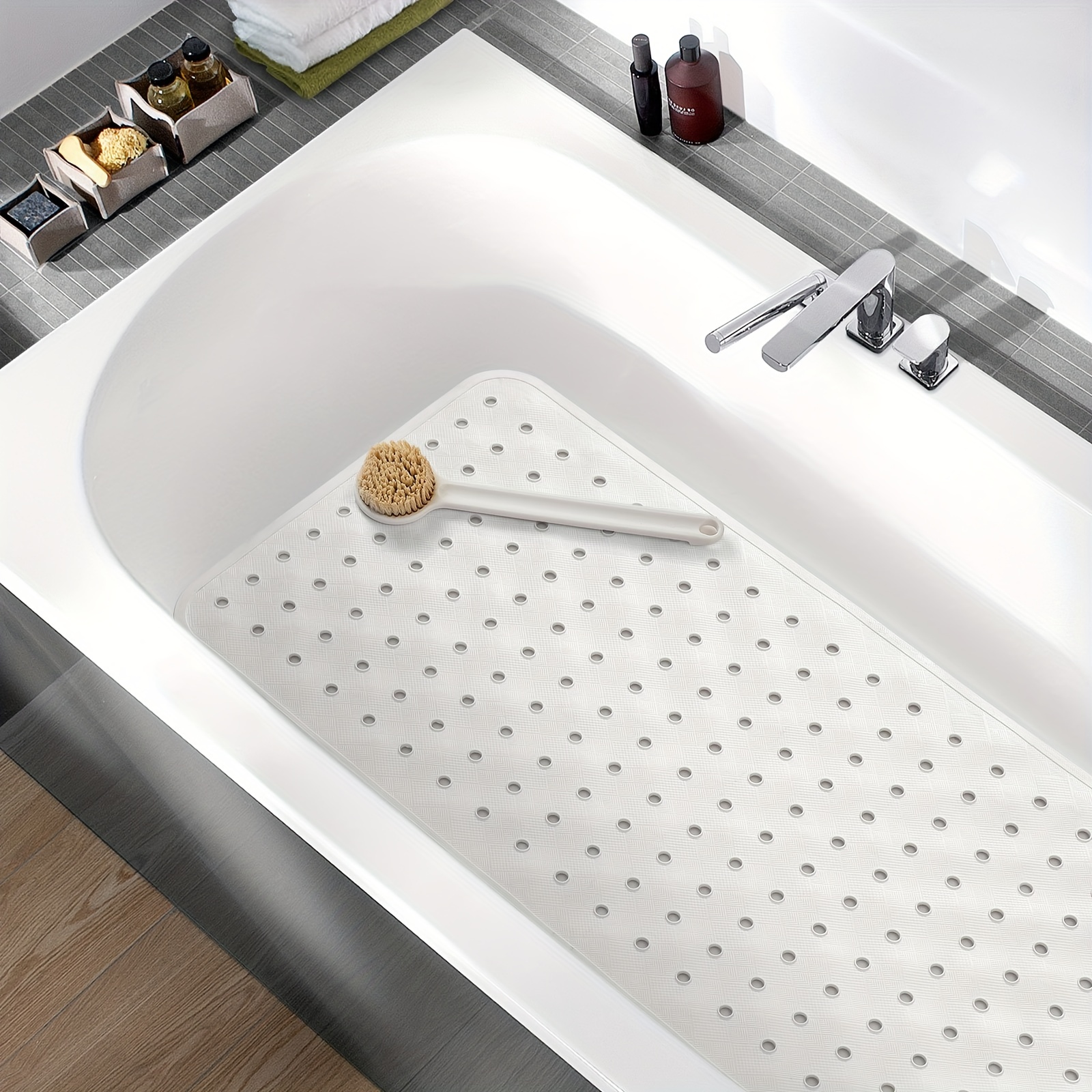 Non slip Bathtub Mat Pvc Foam Bath Mat With Bath Pillow - Temu