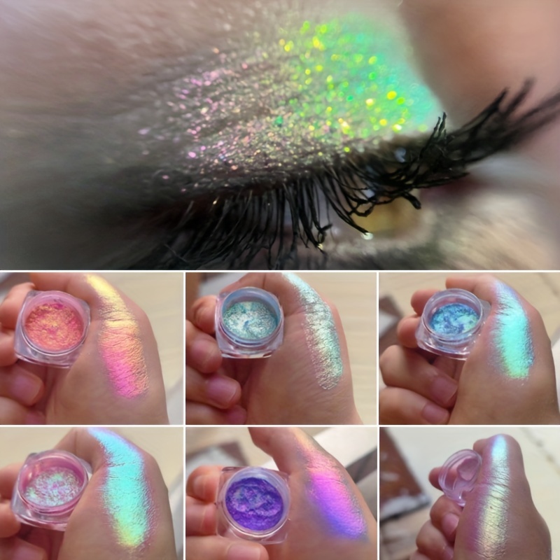 Glitter Eyeshadow Powder, Long Lasting Chrome Chameleon Holographic  Eyeshadow Powder Pigment Eye Makeup For Women Cosmetic