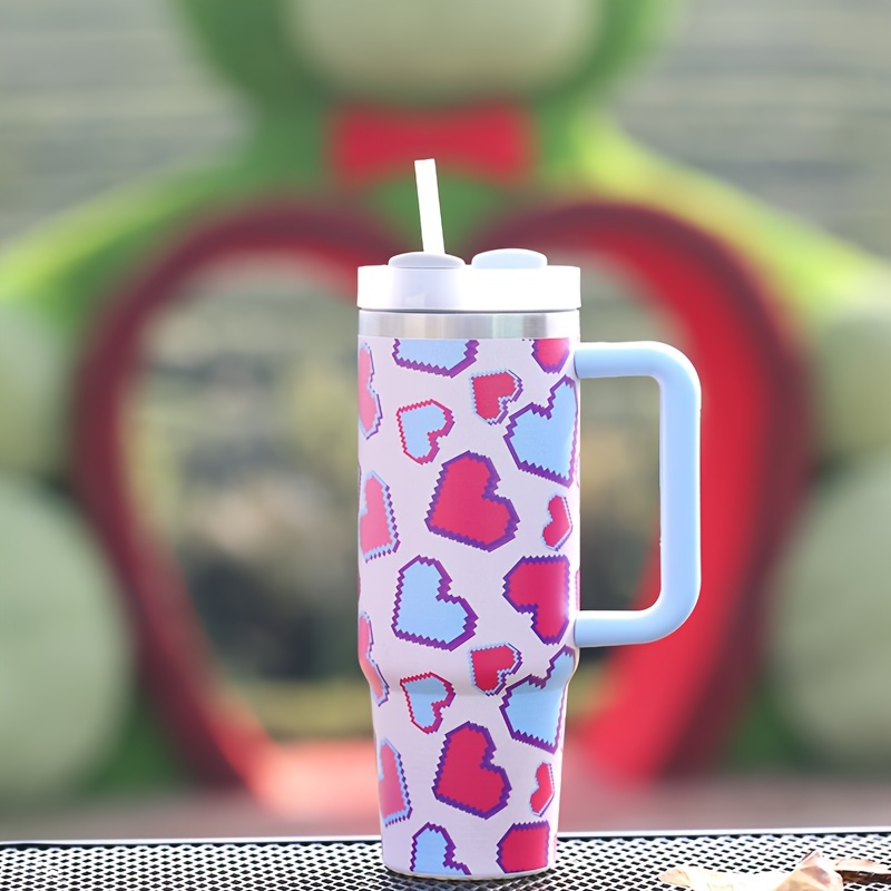 Love Hearts Pattern Tumbler Lid Stainless Steel Insulated - Temu