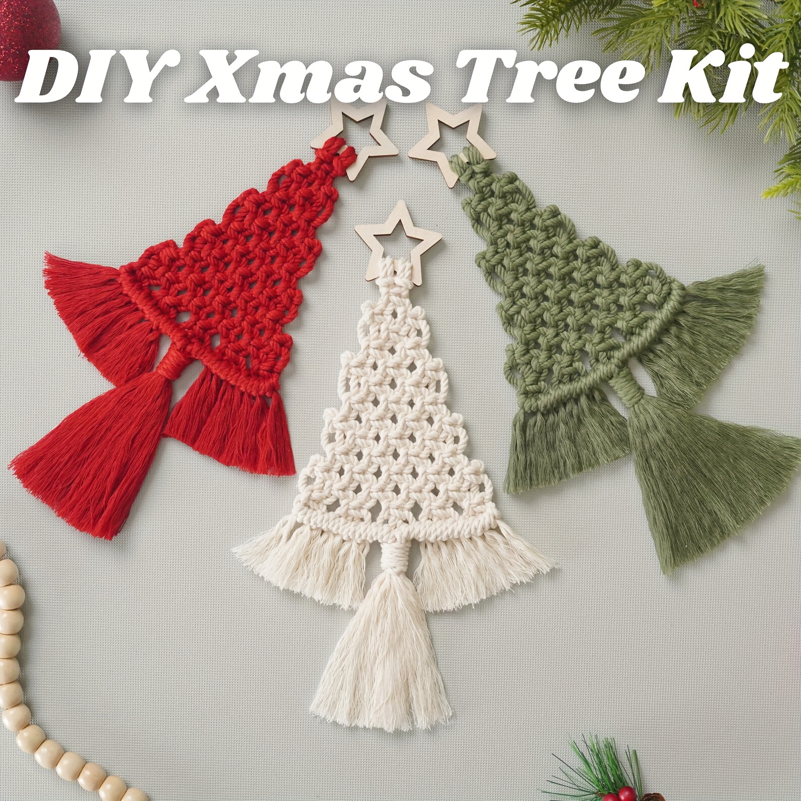 Macrame Xmas Craft Kit, Christmas Tree Kit, DIY Christmas Kit