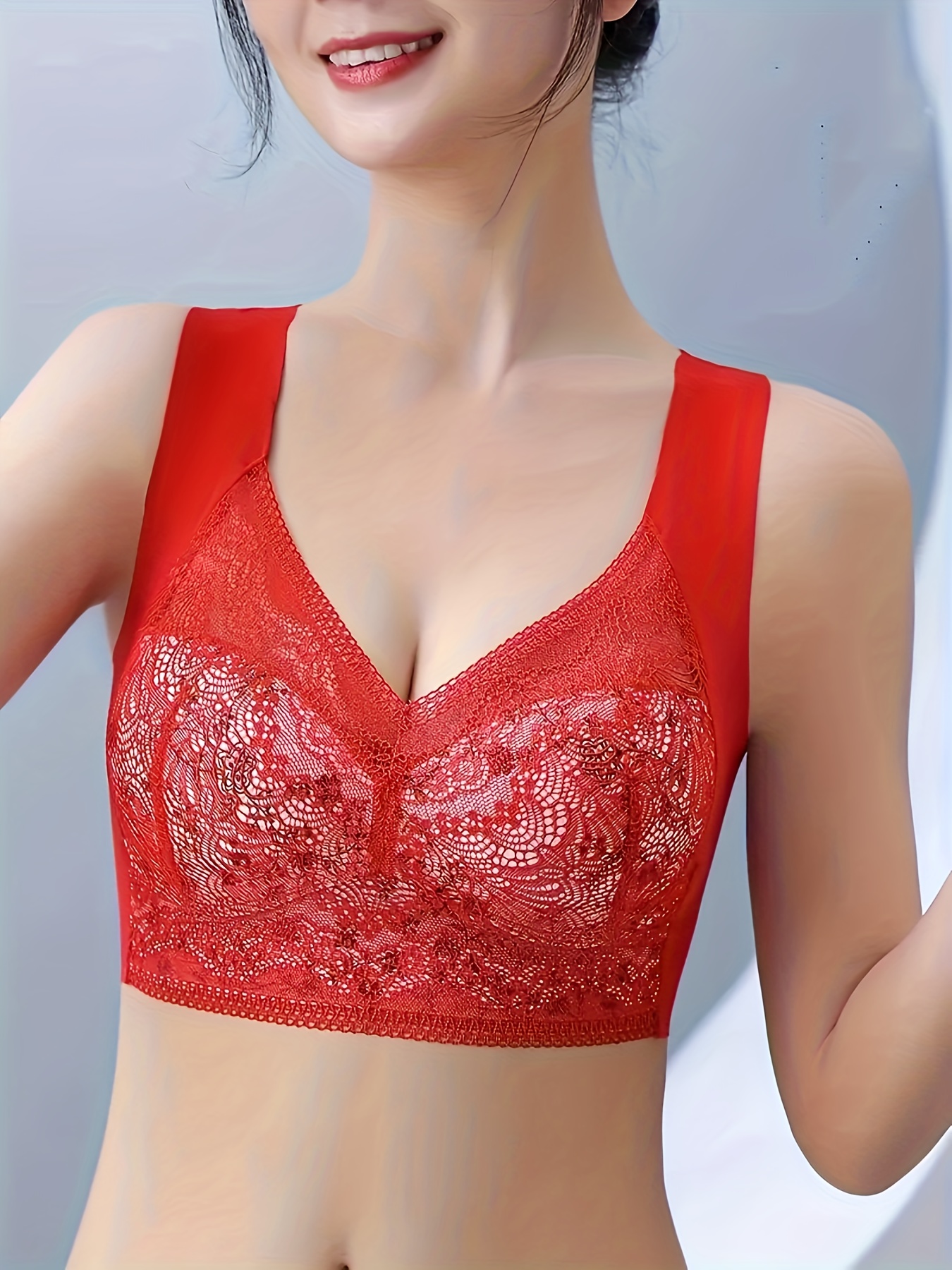 Contrast Lace Full Coverage Bra Comfy Breathable Anti - Temu