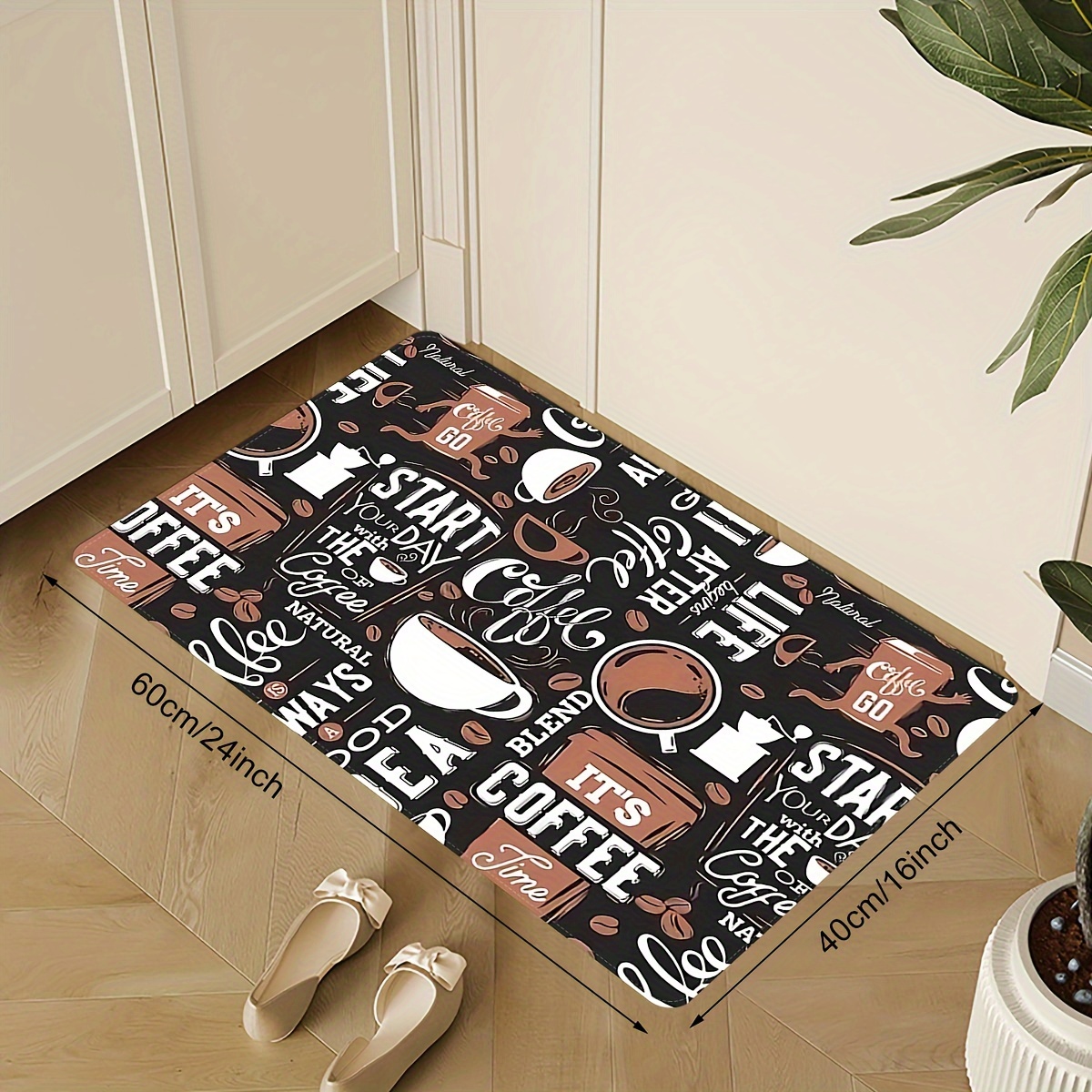 Coffee Cup Letter Pattern Floor Mat, Comfortable Anti-fouling Anti