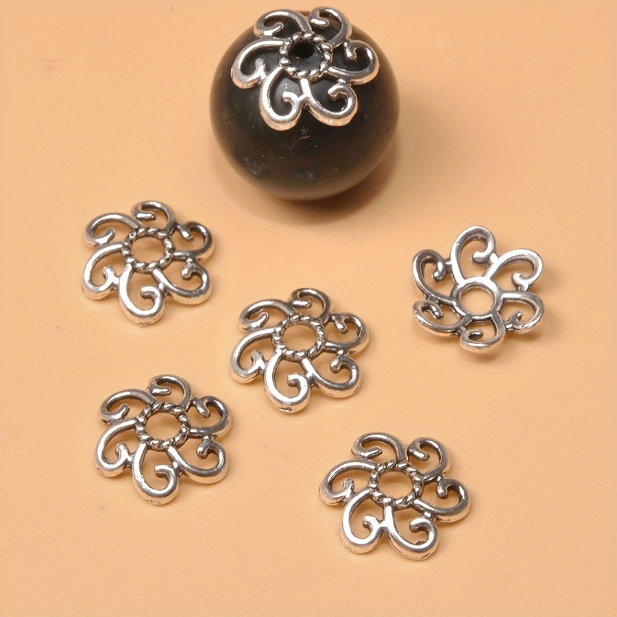 

30pcs Silver Alloy Pendant Necklace Beaded Charm Ornament Accessories Spacer Bead Septa Flower Cap Flower Bracket Beaded Cap Jewelry Making Small Business Supplies 10mm