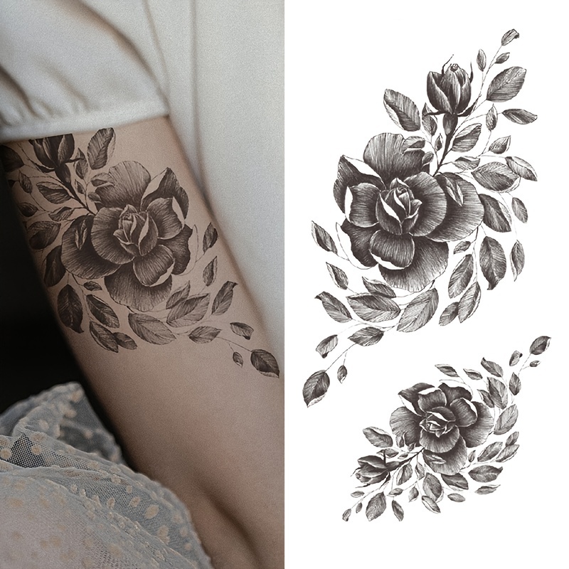 black and grey flower tattoo sleeve