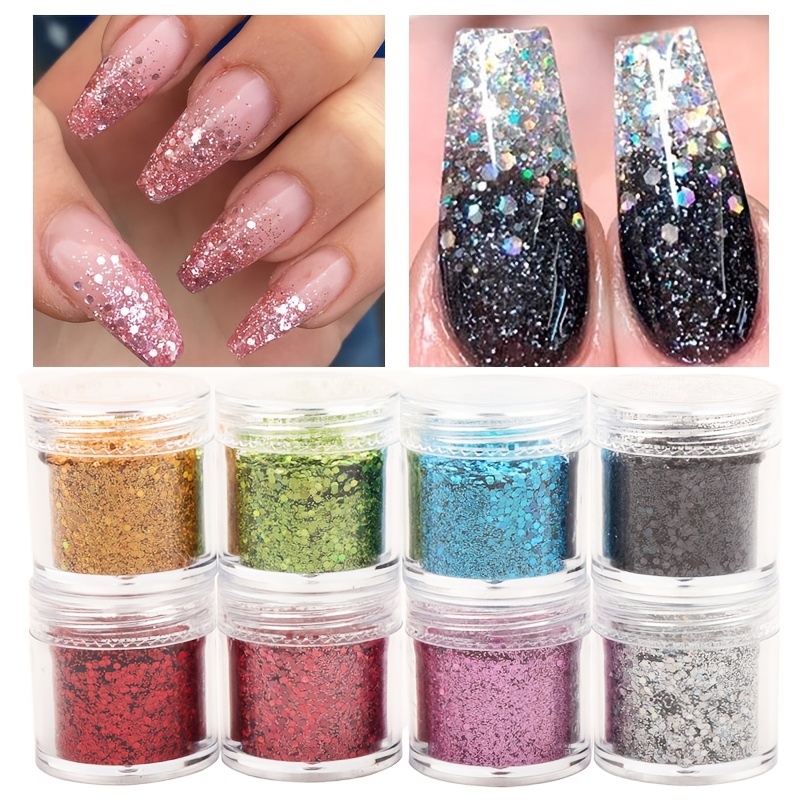 Laser Silver Hexagon Flakes Nail Art Glitter Powder Bulk 0.2mm 1mm