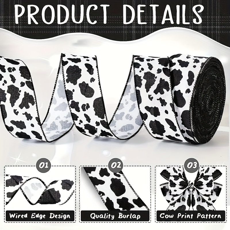 1 Pcs 5 Yards Wired Cow Ribbon, Wired Cow Print Ribbon Black and White  Ribbon Animal Print Ribbon, Cow Spot Pattern Ribbon, Animal Print Ribbon  for Wreath Bow DIY Crafts Party Decoration