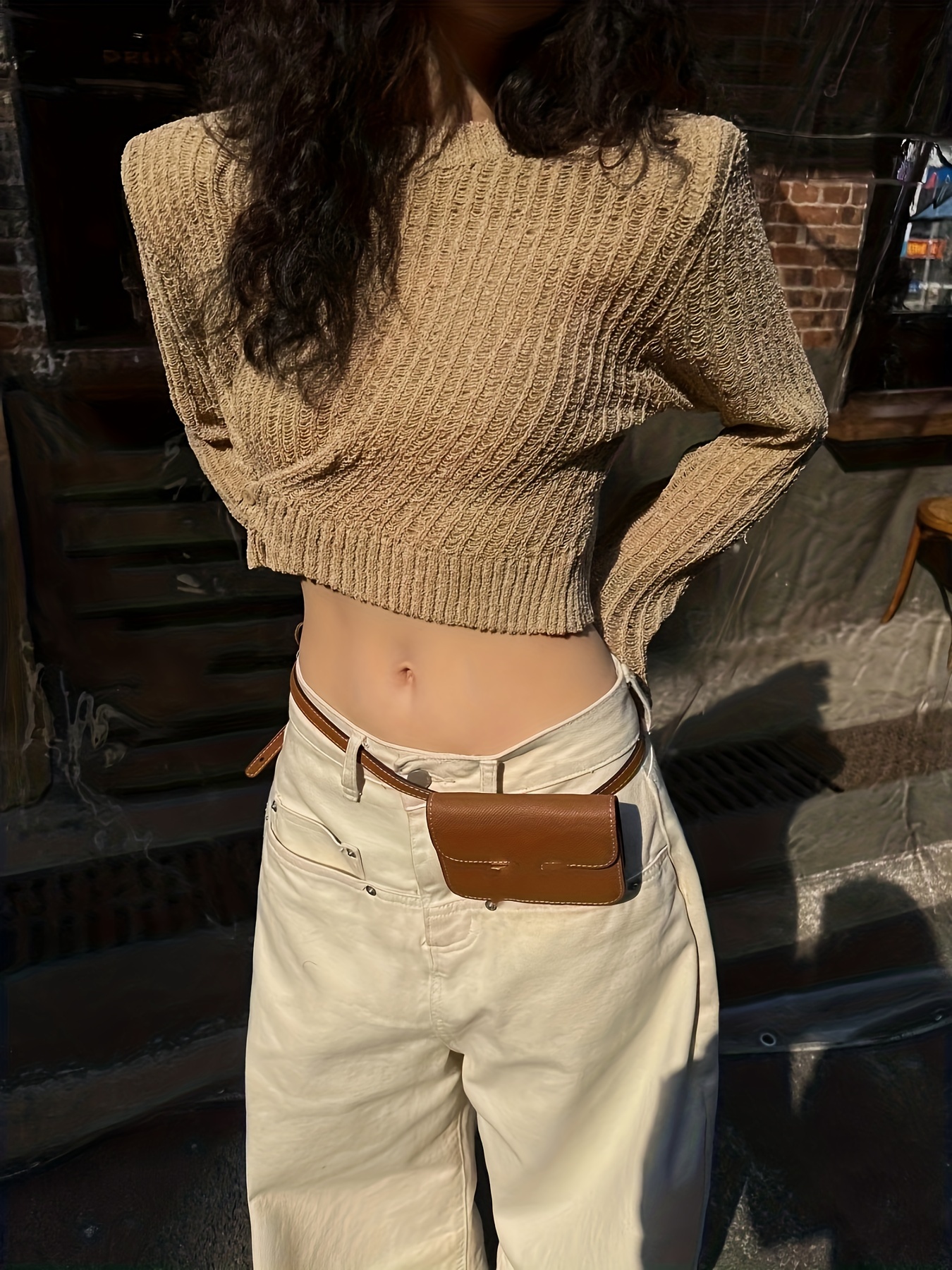 1/2 Sweater Cropped Top - Brown