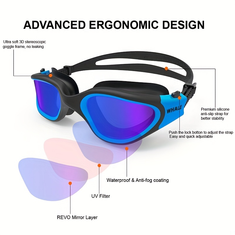 Unisex Swimming Goggles Adjustable Strap Protección Uv Anti - Temu