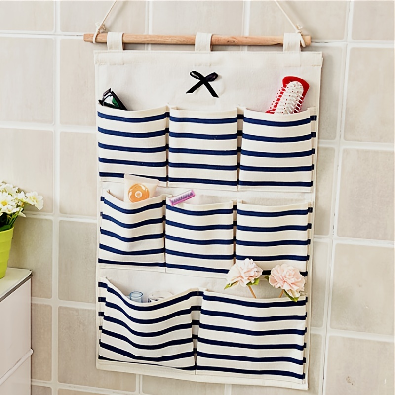 

1pcs 6/8 Pockets Linen Fabric Storage Organizer, Wall-mounted Storage Bag, Dormitory Multi-purpose Sorting Storage Hanging Bag, 24.2*10.05 Inches/19.3*13.6 Inches