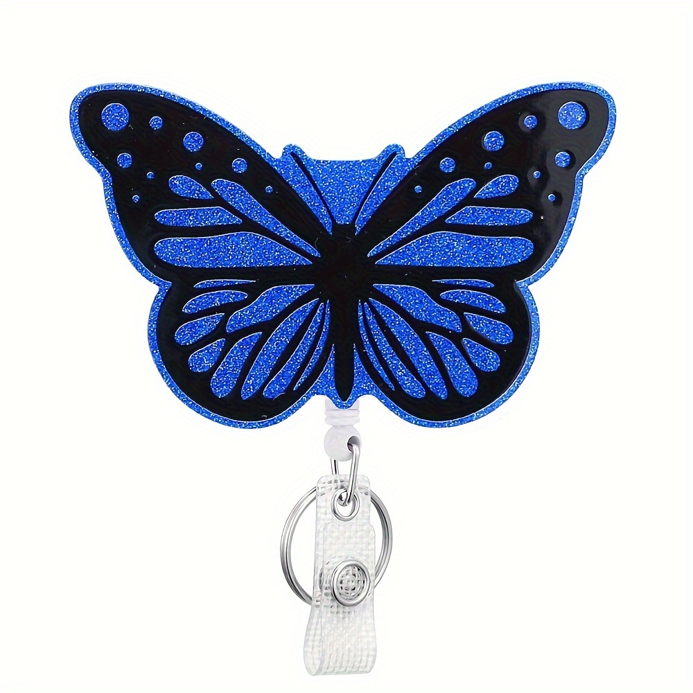 1pc Pink Butterfly Shaped Retractable Badge Reel Id Card Holder