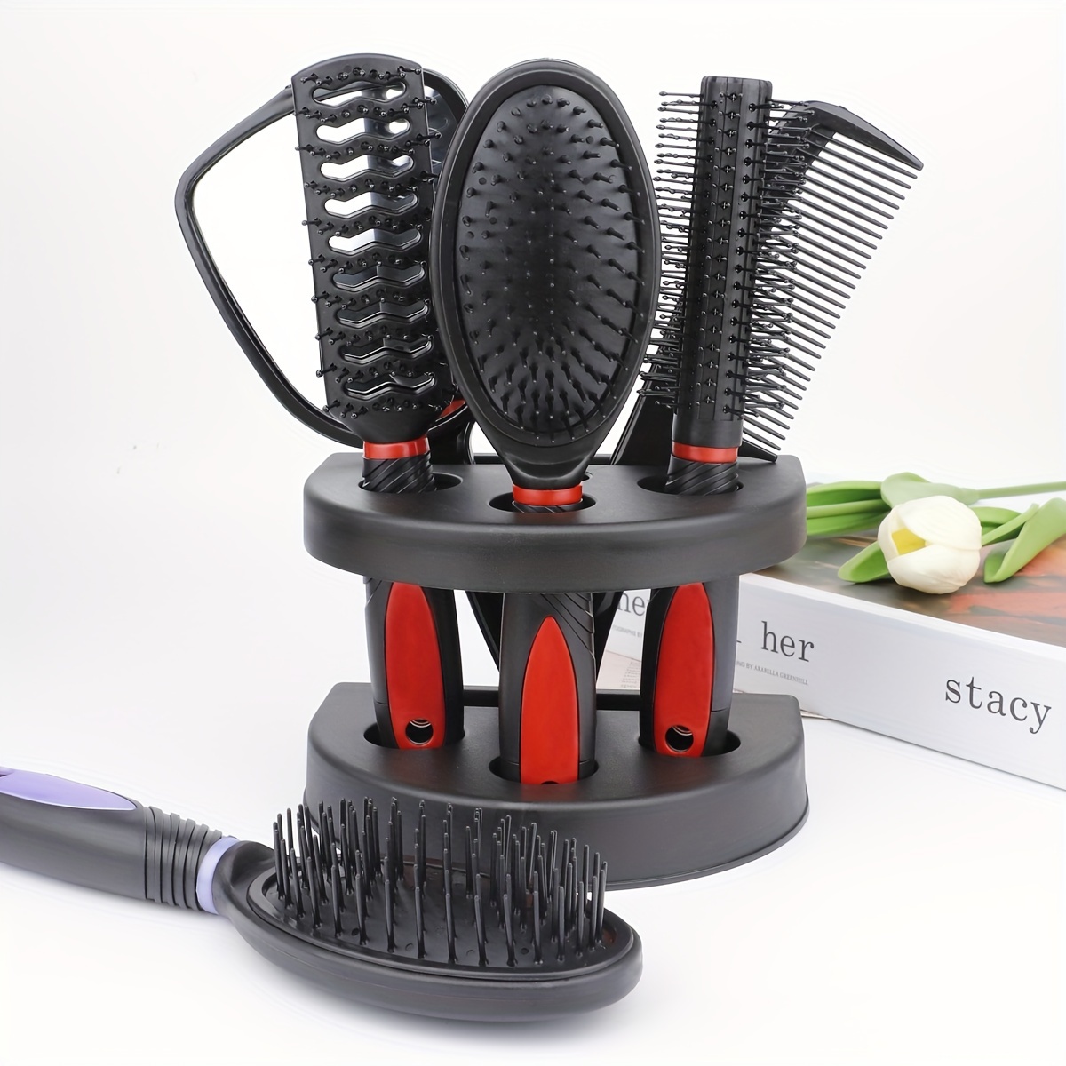 

5pcs Professional Hairdressing Styling Set Detangling Hair Brush Airbag Comb Scalp Massage Comb With Makeup Mirror