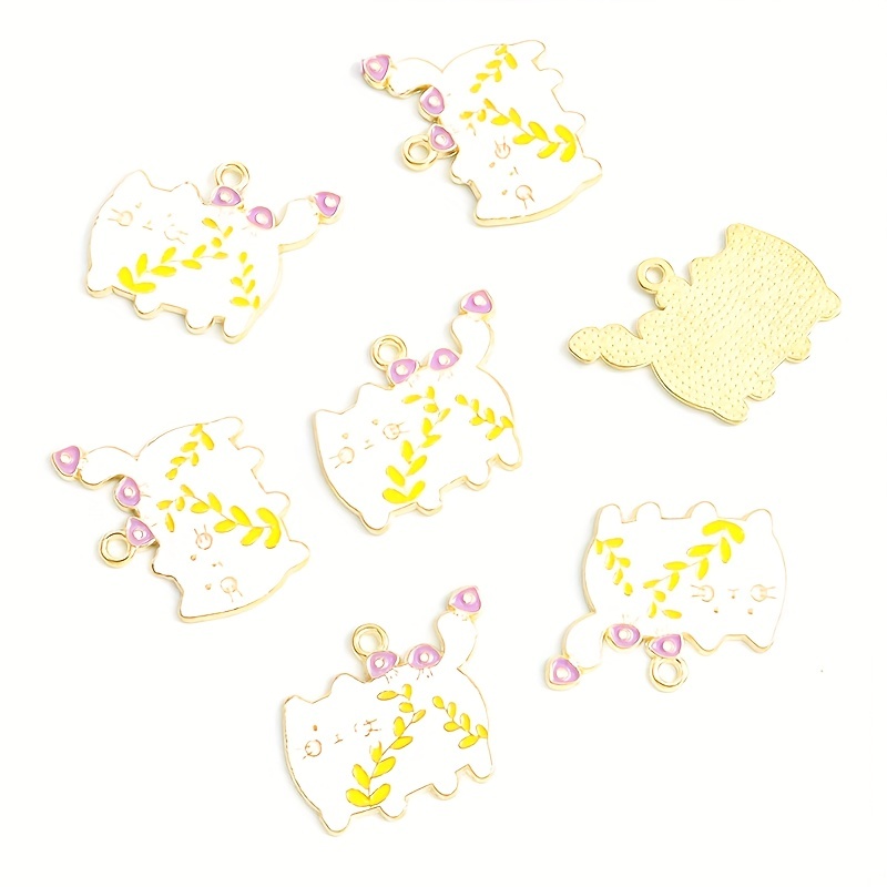 50Pcs 10 Styles Alloy Enamel White Cat Charms Mixed Styles Cute Animal  Charms Cartoon Kitten Charms Bulk For Bracelets Necklace Jewelry Making