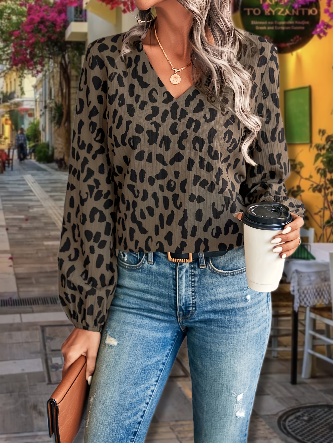 Leopard print hotsell v neck sweater