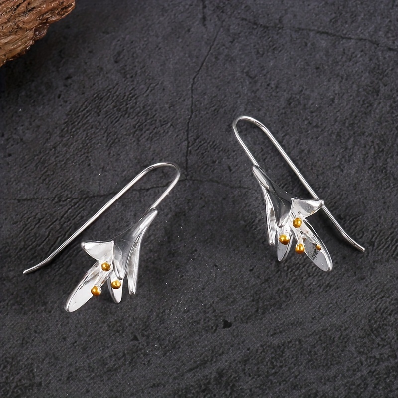 Creative Lily Shape Ear Hook Earrings, 925 Silver Plated
