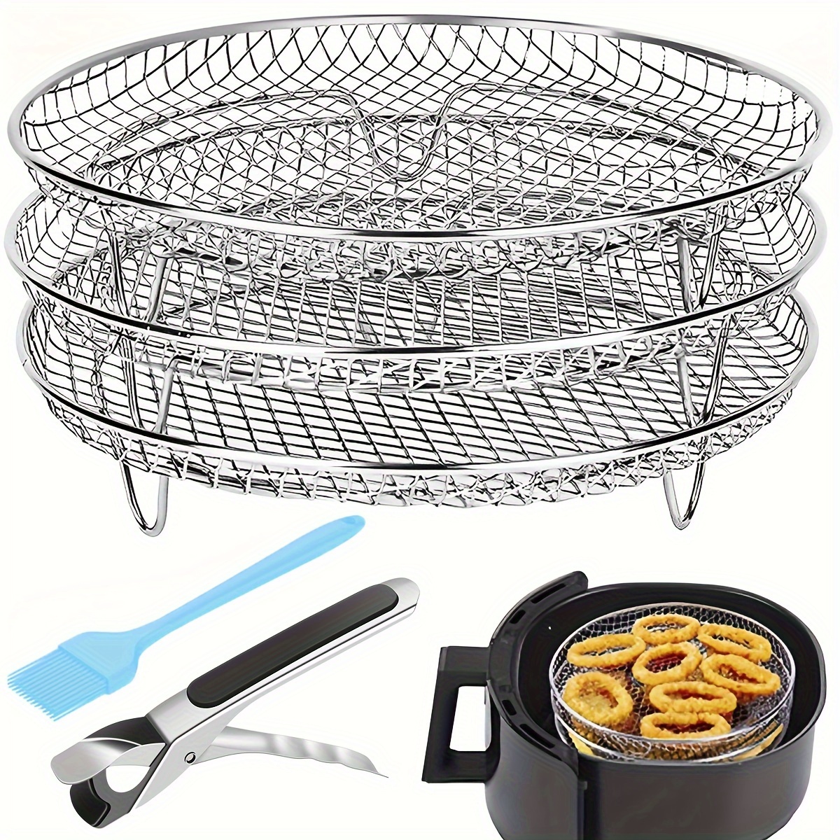 3 Pack Stackable Air Fryer Racks Rectangle Air Fryer Mesh Tray Multi-Layer  Toast Racks Stainless Steel Dehydration Rack Compatible with Dual Air