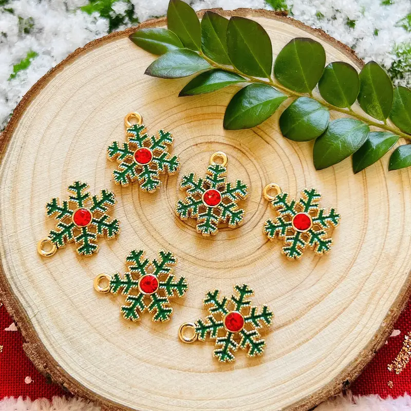 Christmas Series Snowflake Pendants Diy Alloy Enamel - Temu