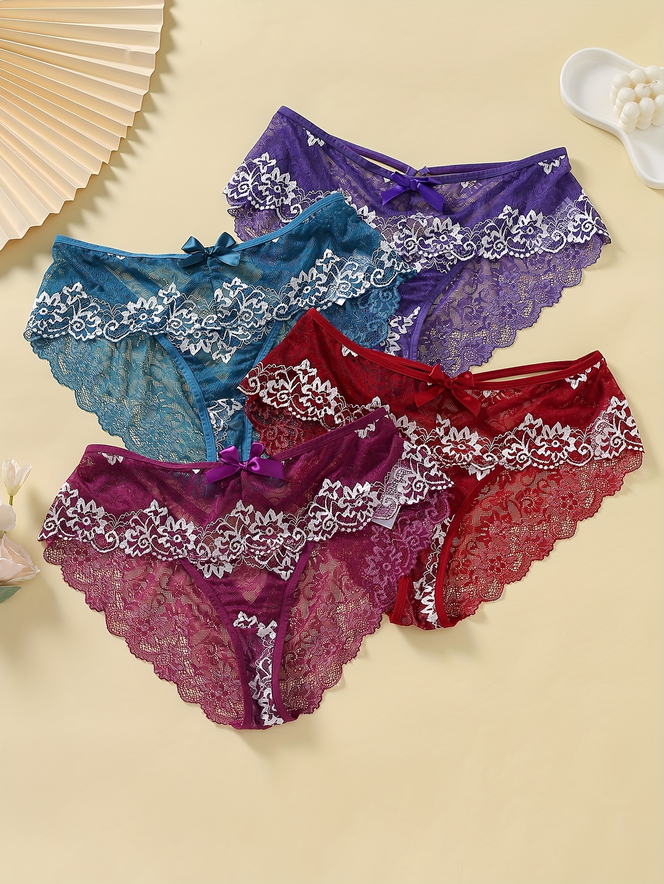 Women Sexy Lace Floral Briefs Female Bow Cross String Panties