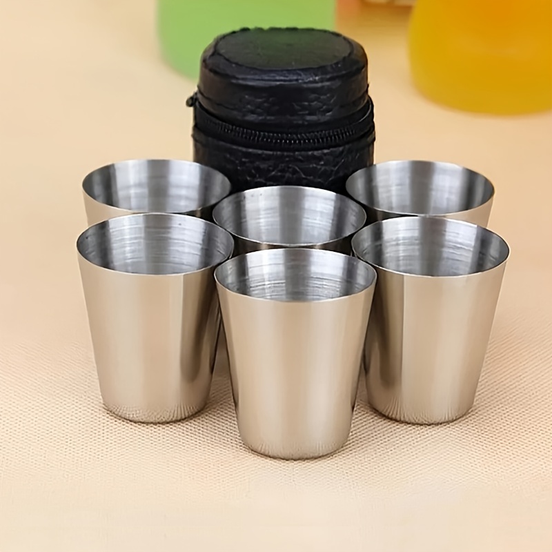 Stainless Steel Shot Cups, Set Of 4 Cups, Metal Shot Glasses, Stackable,  Hip Flask Small With Leather Bag For Outdoor - Wine Glass - AliExpress