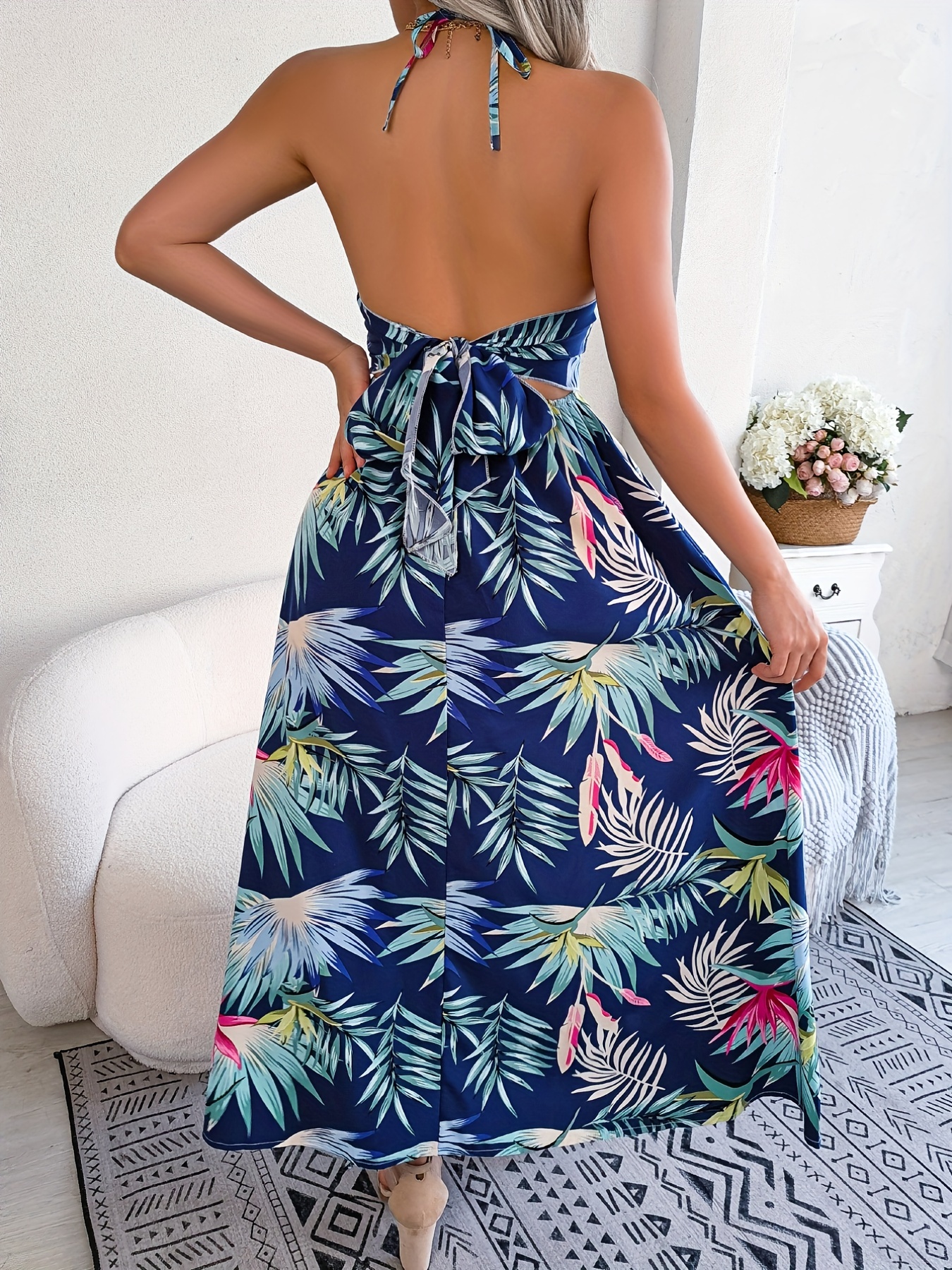  Bopchk Summer Backless Dress Women Halter Tie Bow Sleeveless  Loose Bohemian Maxi Dresses Female Party Elegant Beach,A,S : Clothing,  Shoes & Jewelry
