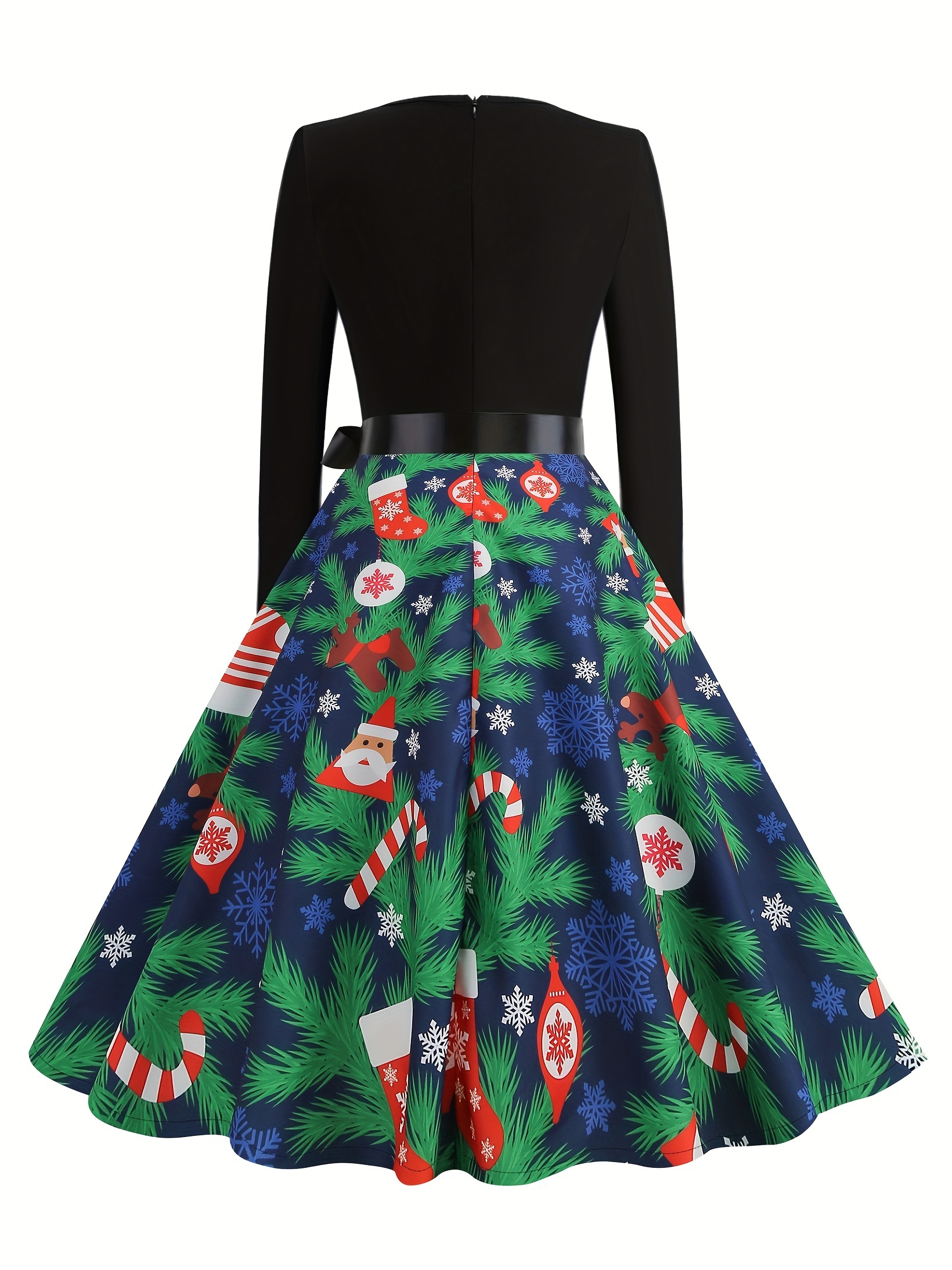christmas candy santa print aline dress cute belted long - Temu Mexico