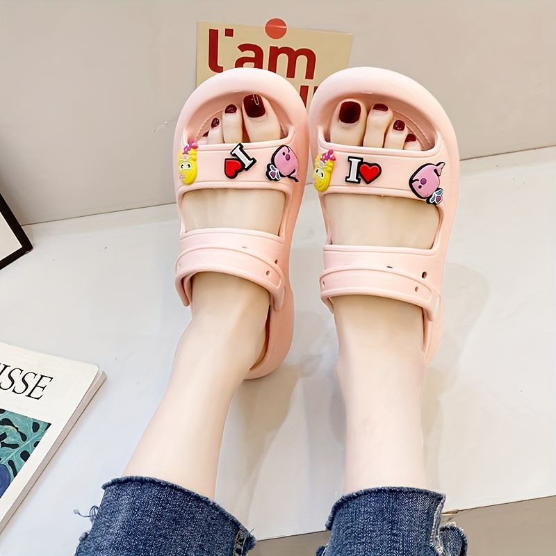 Girls Trendy Solid Color Open Toe Slip On Hollow Out Eva Sandals With Cartoon  Charms Kids Casual Soft Sole Anti Skid Platform Sandals For Indoor Outdoor  Beach, 90 Days Buyer Protection