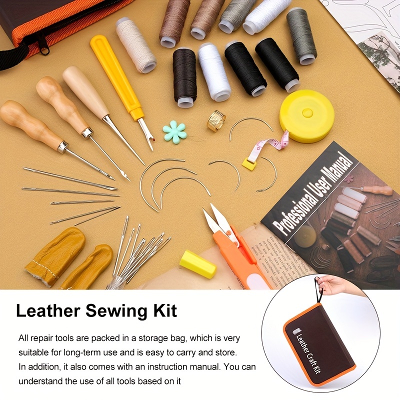 41 PCS Leather Upholstery Repair Kit, Leather Working Tools and Supplies,  Leather Sewing Kit with Sewing Needles, Waxed Thread and Storage Bag
