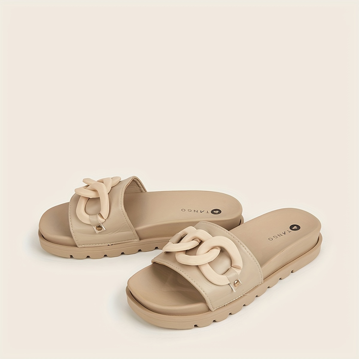 Women's Chain Decor Slide Sandals Soft Sole Summer Shoes