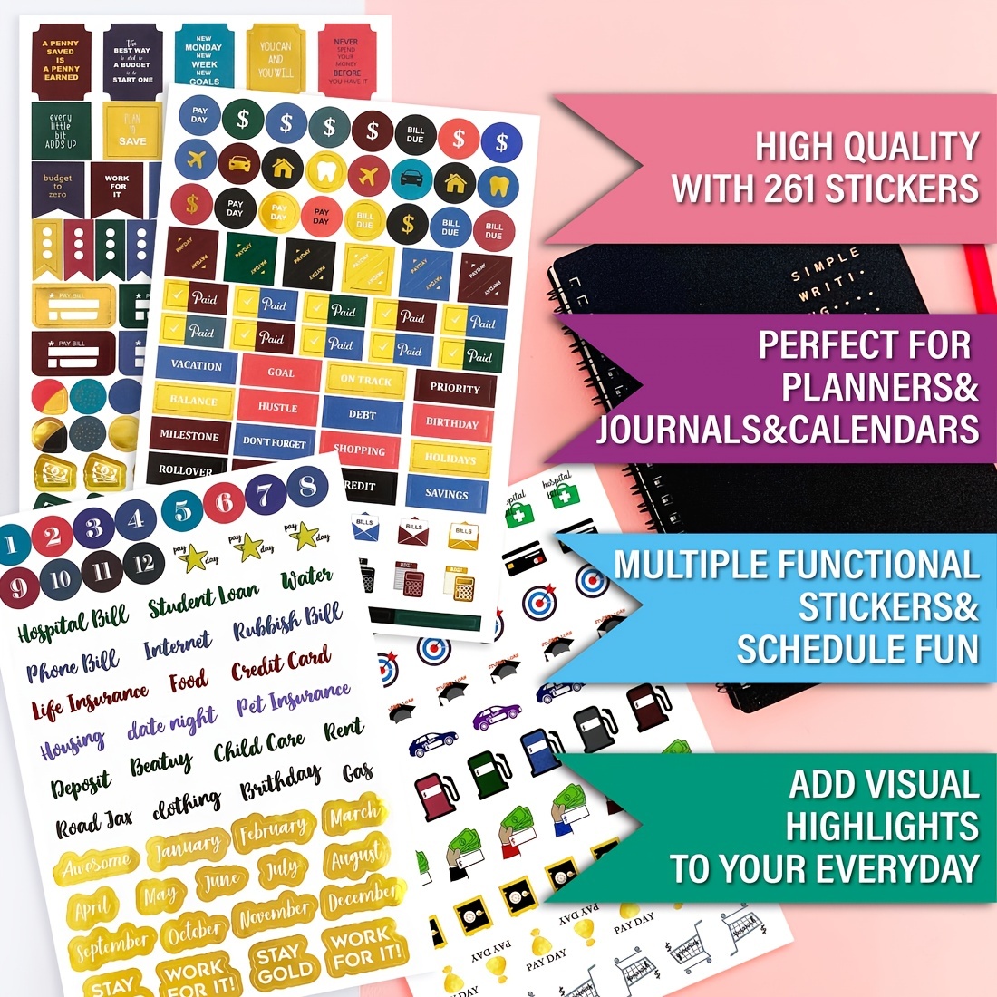Budget Planner Stickers 2023 4 Sheets 261 Budget Stickers - Temu