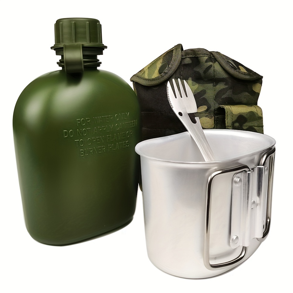 Botella de cantimplora militar al aire libre de 1L para acampar, hacer  senderismo, mochilero, agua de supervivencia